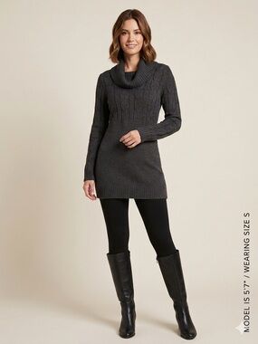 Style & Co. Charcoal Cable Knit Cowl Neck Mini Sweater Dress S